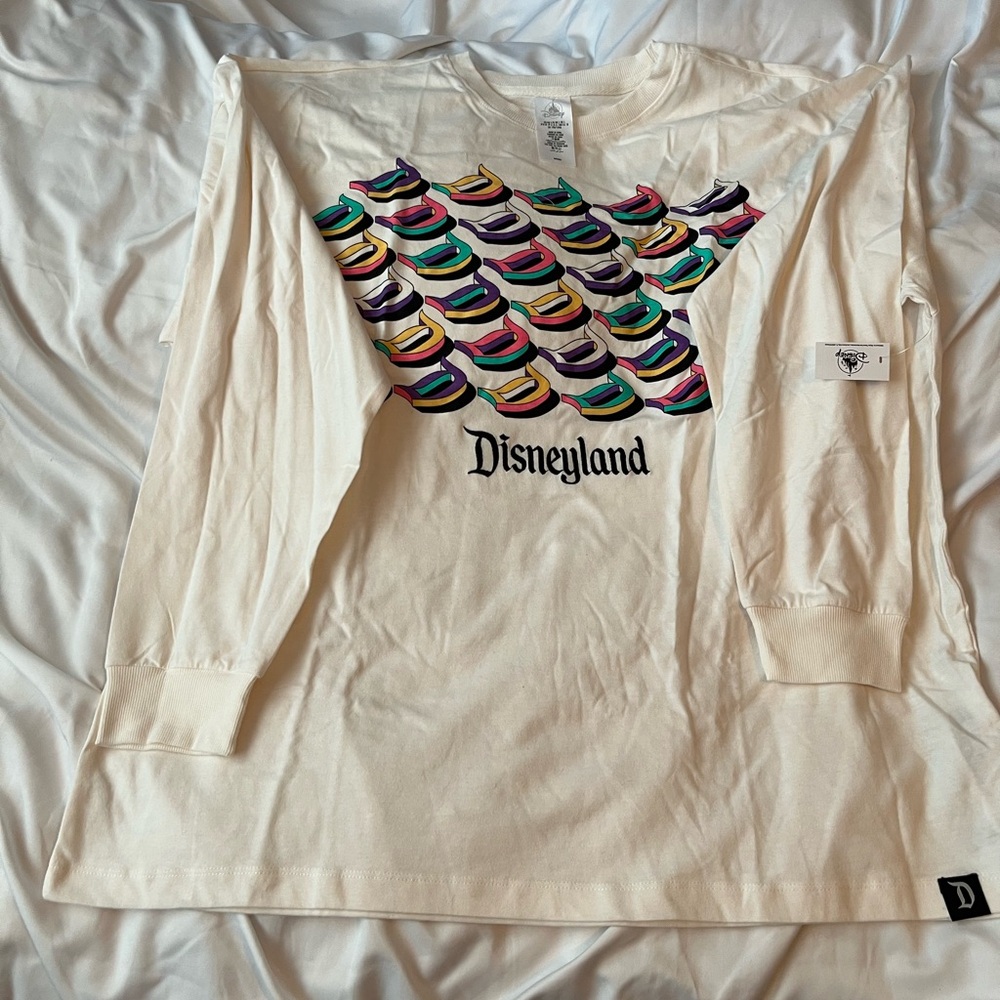 Disneyland Adult Long Sleeve Shirt - Cream with Multicolor Design